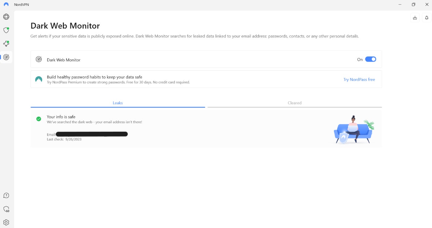 NordVPN’s dark web monitor.