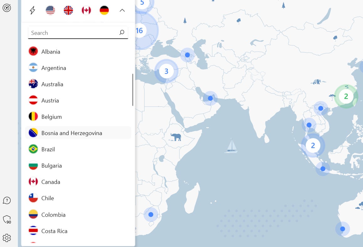 Server list within the NordVPN desktop app.