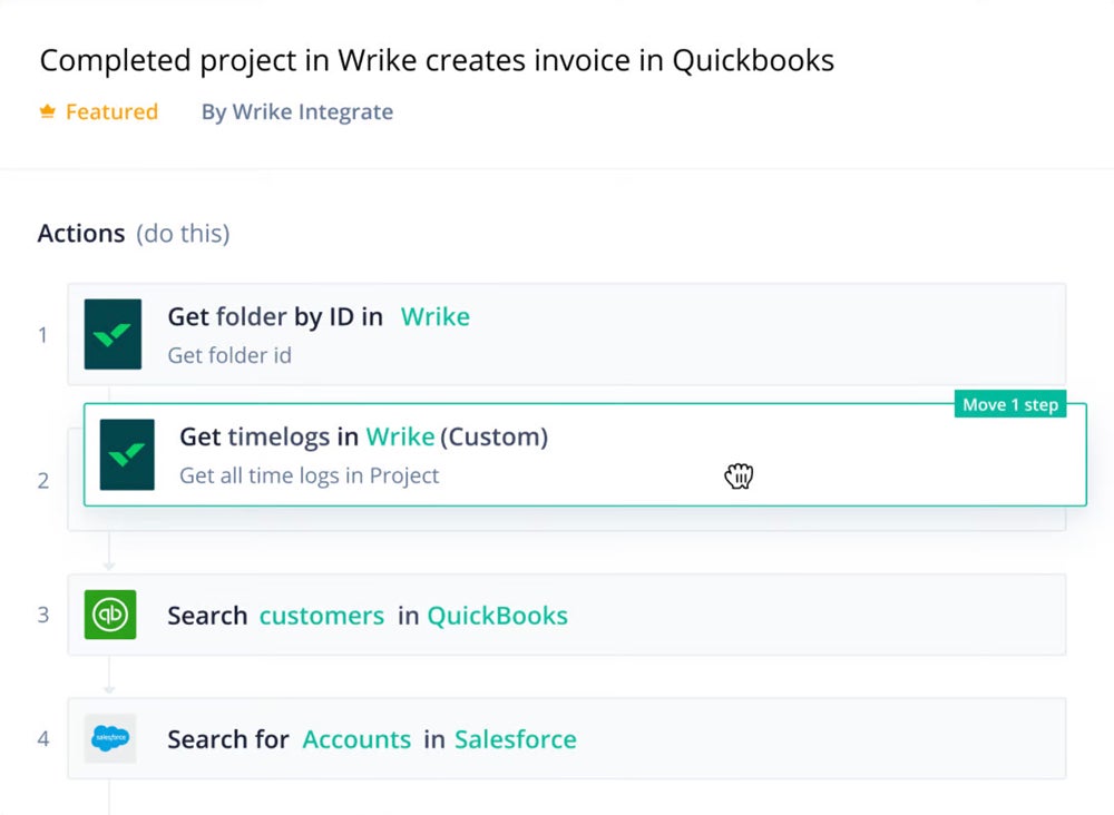 Wrike Integrate allows users to build automations with connected software.