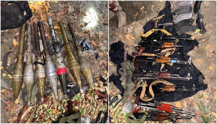 Weapons recovered by security forces from the terrorists in the IBO. — ISPR