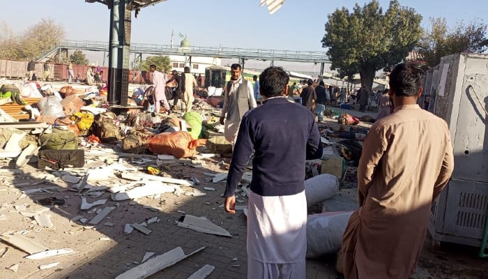 People inspect the site of the blast at the Quetta railway station, on November 9, 2024. — Reporter